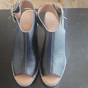 Black Peep-Toe Leather Sandals